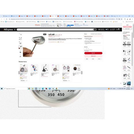 מדחום גריל למנגל חיצוני חצי עגול נירוסטה