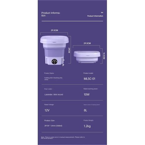 מכונת כביסה קטנה מתקפלת 8 ליטר. מכונת כביסה ניידת. מצבים אוטומטיים. עבור כביסה עדינה בבית ובתנאי קמפינג.