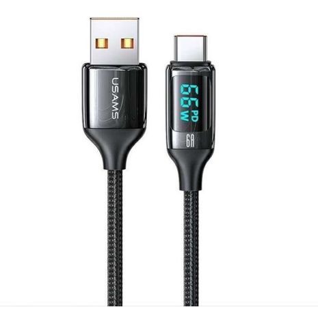 Cable braided U78 USB-USB-C 1.2m LED 6A fast charging black + Display Charging Power