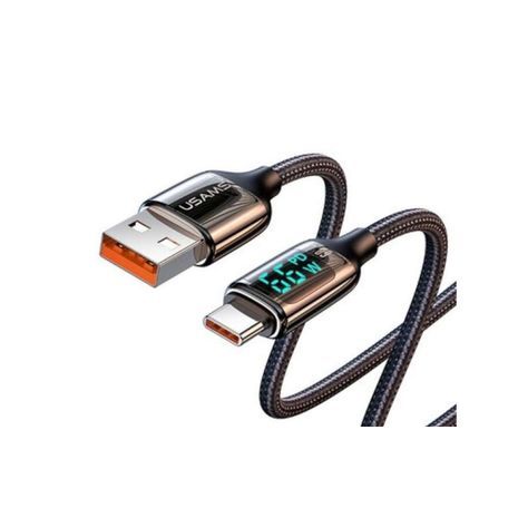 Cable braided U78 USB-USB-C 1.2m LED 6A fast charging black + Display Charging Power