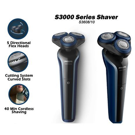 מכונת גילוח, נטענת, עמידה למים, מכונת גילוח חשמלית Philips Series 3000 S3608/10