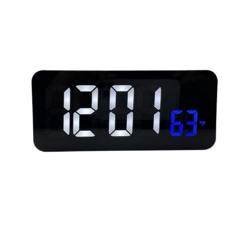 שעון מעורר (בצבע לבן) עם תצוגת LED HD מלאה, בעל ניגודיות גבוהה וחדות גבוהה – מתאים לבעלי לקות ראייה. מציג שעה, תאריך וטמפרטורה (°C/℉).