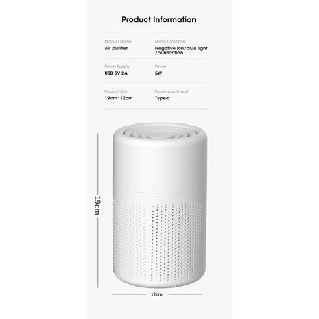 Интеллектуальный очиститель воздуха, генератор отрицательных ионов HEPA-фильтр,  большой антибактериальный, удаление формальдегида , неприятных запахов, пыли, перхоти домашних животных в квартире и автомобиле H12