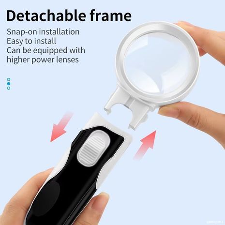 זכוכית מגדלת בעוצמה גבוהה, הגדלה של 40X, מצב תאורת LED, זכוכית מגדלת ידנית עם תאורה. קוטר 40 מ"מ.