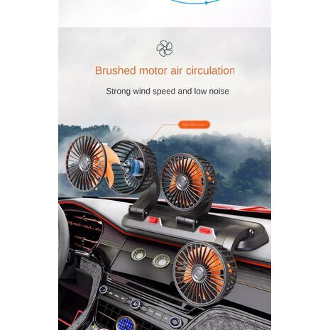 מאוורר רכב 360° עם כוונון, 3 ראשים. מאוורר חשמלי לרכב עם הזנת מתח 12V. 2 מהירויות.