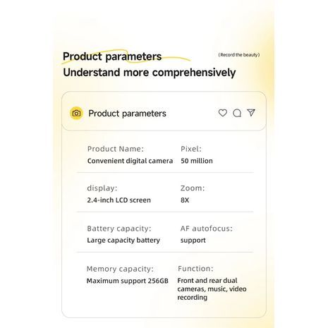 מצלמה לילדים. מצלמה דיגיטלית באיכות צילום גבוהה. 50 מגה פיקסל. מצלמה למתחילים עם פלאש כפול ופוקוס אוטומטי.