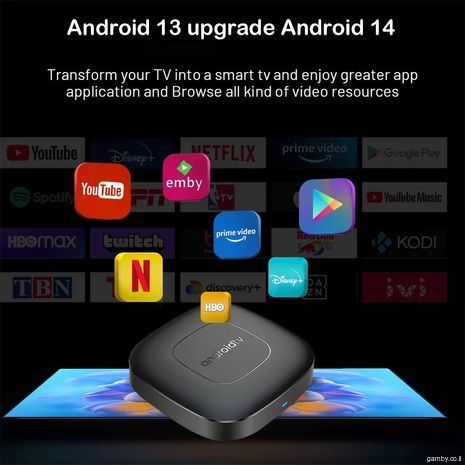 סטרימר - אנדרויד T1 סטרימר טלוויזיה - אנדרואיד TV-BOX T1 סטרימר חכם T1 עם מערכת Android 14, זיכרון 8GB RAM ו-128GB אחסון – קולנוע ביתי 8K, נגן מדיה עם מעבד ארבע ליבות, תמיכה ב-HDR10+ ו-Wi-Fi כפול 2.4G/5G