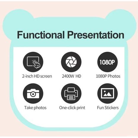 מצלמת ילדים עם הדפסה מיידית (כמו פולארויד). מצלמה דיגיטלית באיכות צילום גבוהה עם פוקוס אוטומטי ופלאש כפול - מתאימה לבנים ובנות