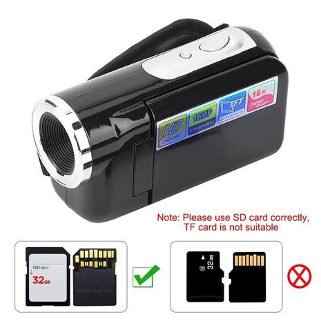 מצלמת וידאו דיגיטלית DV עם אוזניה, מסך מסתובב בגודל 2 אינץ', רזולוציית 1080P, 16 минут, מצלמה דיגיטלית תמונות, זום ×16, מצלמה ניידת לילדים ולמתחילים.