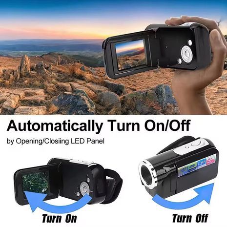 מצלמת וידאו דיגיטלית DV עם אוזניה, מסך מסתובב בגודל 2 אינץ', רזולוציית 1080P, 16 минут, מצלמה דיגיטלית תמונות, זום ×16, מצלמה ניידת לילדים ולמתחילים.