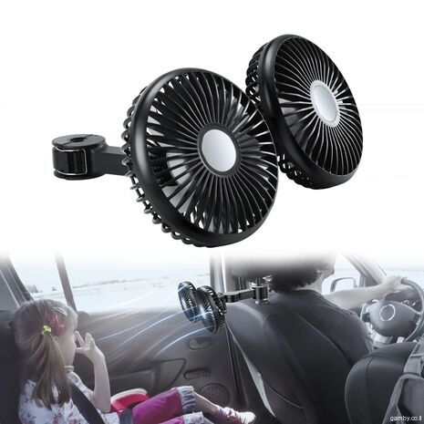 מאוורר רכב בעל 3 מהירויות למושב האחורי מאוורר כפול לרכב עם טעינת USB, סיבוב של 360°, קירור לצוואר – אידיאלי לקיץ