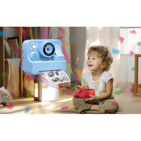 מצלמת ילדים עם הדפסה מיידית (כמו פולארויד). מצלמה דיגיטלית באיכות צילום גבוהה עם פוקוס אוטומטי ופלאש כפול - מתאימה לבנים ובנות