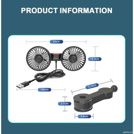 מאוורר רכב בעל 3 מהירויות למושב האחורי מאוורר כפול לרכב עם טעינת USB, סיבוב של 360°, קירור לצוואר – אידיאלי לקיץ