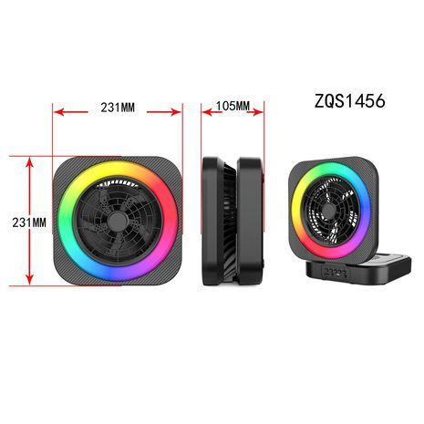 3 ב-1 מאוורר חזק עם סוללה נטענת, רמקול מובנה ותאורת RGB Bluetooth ZQS1456