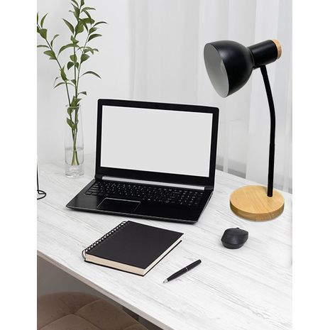 מנורת שולחן מהוצבת בצבע צבע שחור בסיס עץ RONA E-27