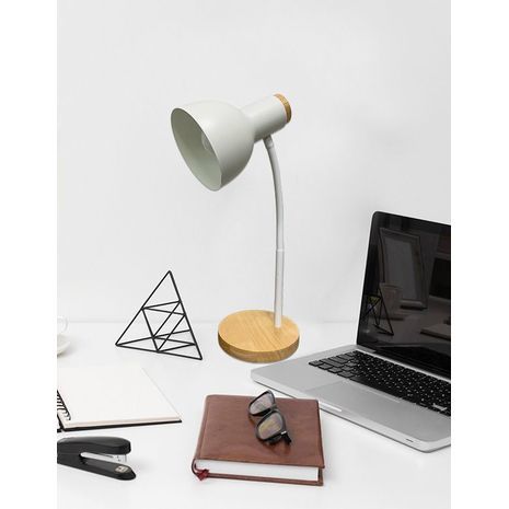 מנורת שולחן מהוצבת בצבע צבע לבן בסיס עץ RONA E-27