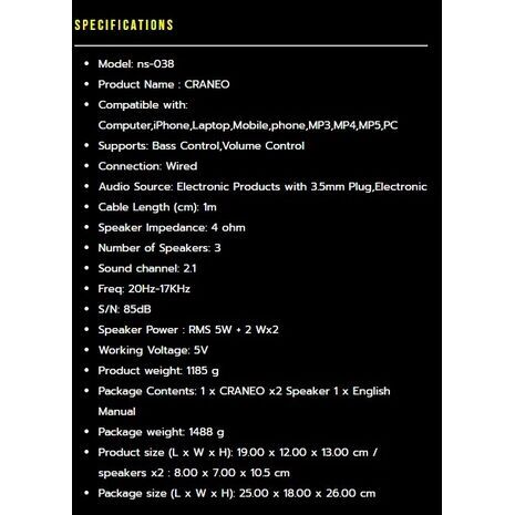 רמקולים למחשב ומערכת רמקול שולחני עם איכות צליל מעולה  2.1 Bluetooth, USB, MicroSD, AUX, FM Nubwo NS-38 CRANEO