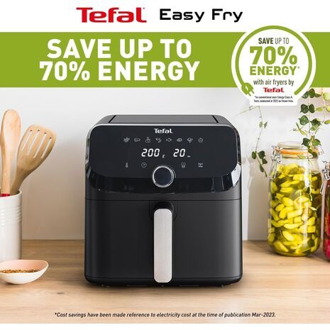 Air Fryer, Oil-Free Fryer Tefal Easy Fry Mega, Large 7.5L, 8 Programs, Black - 7