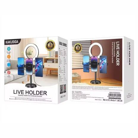 Кольцевой светильник для селфи с держателями для двух телефонов и микрофона