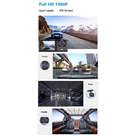 מצלמת רכב עם מצלמה כפולה. דאש־קם עם ראיית לילה אינפרא־אדום, הקלטה בלופ, מסך IPS בגודל 2 אינץ', ‎1080P‎, מקליט DVR. מצלמת רכב כפולה. ‎DVR‎, ‎Full HD 1080‎