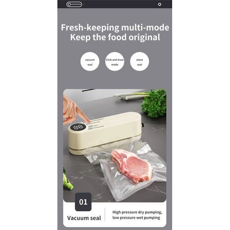 ואקוםאטור 3 ב-1 – איטום בלבד, ואקום עם איטום, או שאיבת אוויר; מתאים לכל סוגי המזון ולאריזת חפצים לאחסון ממושך או לנסיעות.