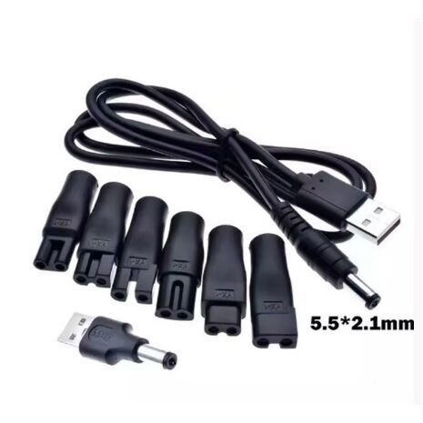 כבל טעינה אוניברסלי ‎5V עם 8 מתאמים להחלפה – מתאים לרוב מכונות התספורת, הטרימרים ומכונות הגילוח