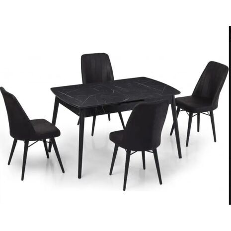 פינת אוכל סלון ניתן להרחבה + 4 כסאות קטיפה אלגנטיים Victoria