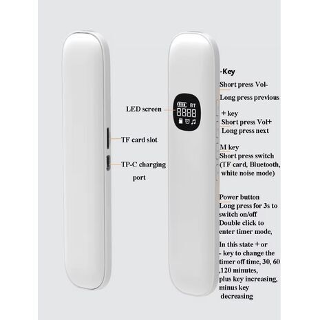Беспроводная Bluetooth-колонка с костной проводимостью под подушку, звуковая панель-помощник для сна с белым шумом, LED-дисплеем, поддержкой TF/MP3 и таймером автоматического отключения