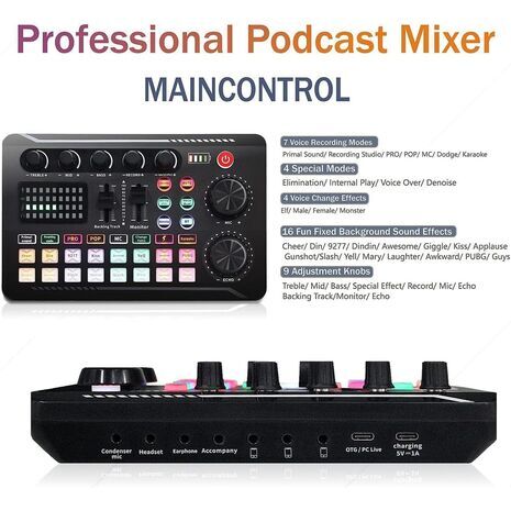 Podcasting and Streaming Kit: BM-800 Condenser Microphone, Mixer, Desktop Stand with F998 Audio Interface — Set for PC and Smartphone, Studio Recording, and Broadcasting, with Voice Changing and Sound Mixing Features
