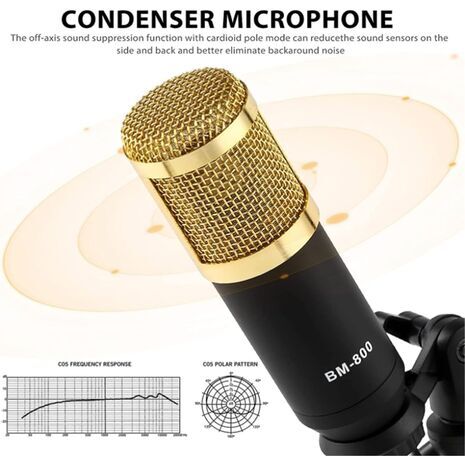 Podcasting and Streaming Kit: BM-800 Condenser Microphone, Mixer, Desktop Stand with F998 Audio Interface — Set for PC and Smartphone, Studio Recording, and Broadcasting, with Voice Changing and Sound Mixing Features
