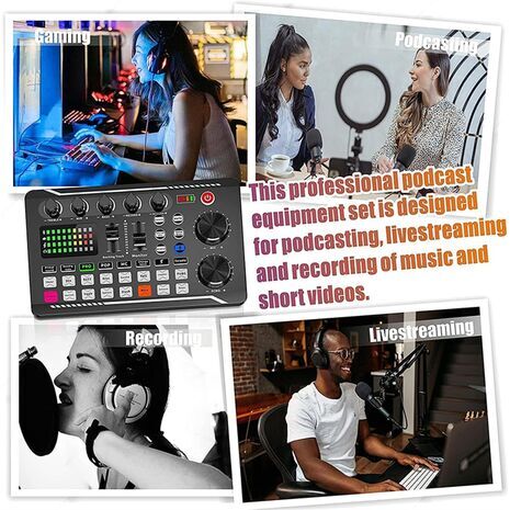 Podcasting and Streaming Kit: BM-800 Condenser Microphone, Mixer, Desktop Stand with F998 Audio Interface — Set for PC and Smartphone, Studio Recording, and Broadcasting, with Voice Changing and Sound Mixing Features