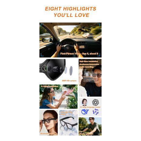 Умные очки с искусственным интеллектом, голосовой ассистент, bluetooth-очки, устойчивые к ультрафиолету, функцией перевода и фотографирафирования ,  bluetooth-наушники , сменные линзы