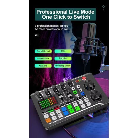 Podcasting and Streaming Kit: BM-800 Condenser Microphone, Mixer, Desktop Stand with F998 Audio Interface — Set for PC and Smartphone, Studio Recording, and Broadcasting, with Voice Changing and Sound Mixing Features