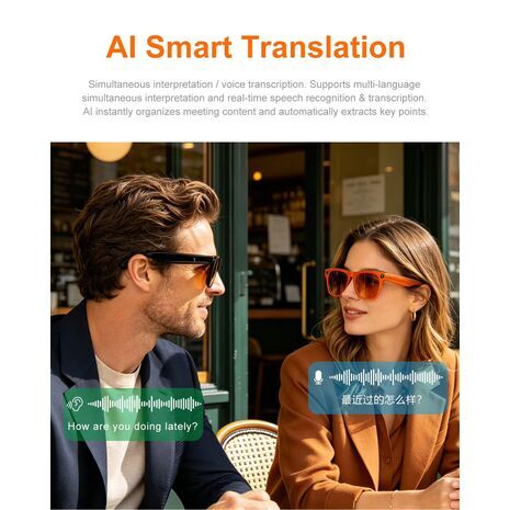 Умные очки с искусственным интеллектом, голосовой ассистент, bluetooth-очки, устойчивые к ультрафиолету, функцией перевода и фотографирафирования ,  bluetooth-наушники , сменные линзы