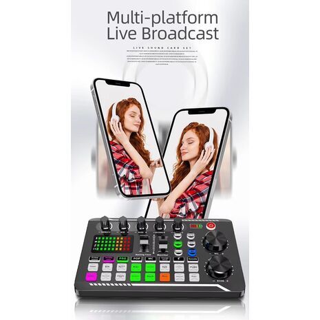 Podcasting and Streaming Kit: BM-800 Condenser Microphone, Mixer, Desktop Stand with F998 Audio Interface — Set for PC and Smartphone, Studio Recording, and Broadcasting, with Voice Changing and Sound Mixing Features