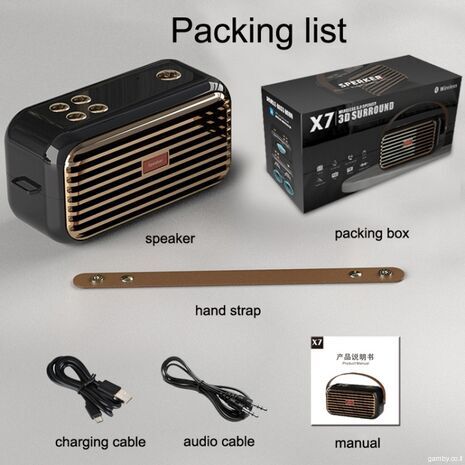 Беспроводная колонка  с 3D звуком и прекрасным басом . BT5.2 , USB, TF, FM, AUX, microphon, call reminder X7