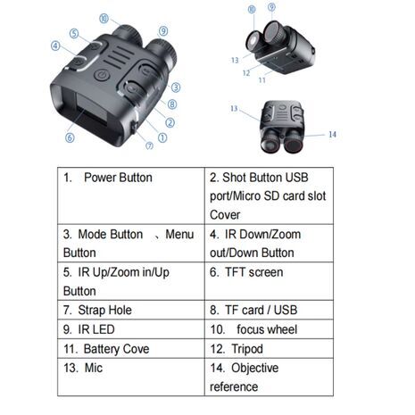 מכשיר ראיית לילה אינפרא אדום ביאנקולר 1080P, עם הגדלה של 5x, מצב יום ולילה, הגדלה דיגיטלית לצילום - 8