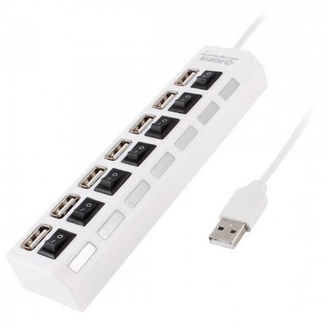 מפצל USB 2.0 ל- 7 מפסקים שחור / לבן