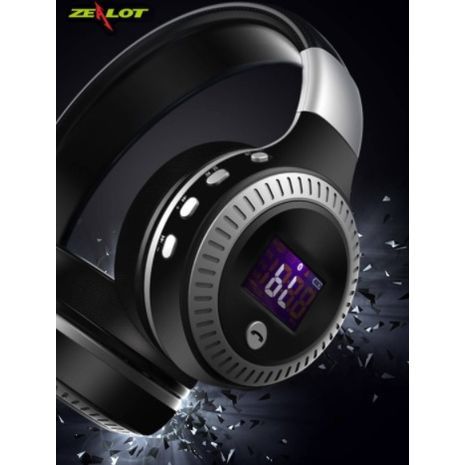 אוזניות אלחוטיות גדולת עם מיקרופון צג דיגיטלי , סלוט  לכרטיס SD - TF , רדיו Bluetooth stereo HI-Fi SD ZEALOT B19
