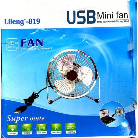 מאוורר שולחני Lileng-819, עיסוי ממתכת ,שקט ,חיבור USB