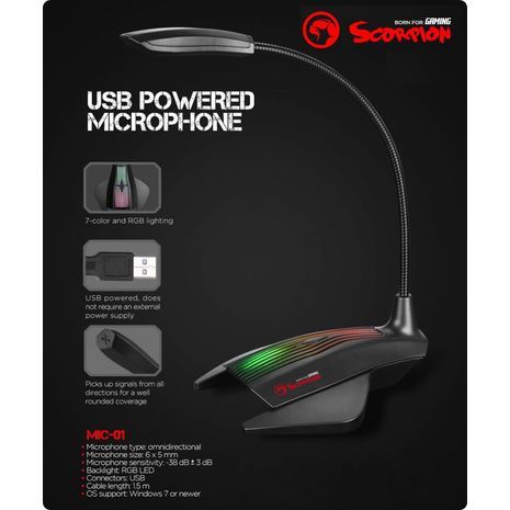 מיקרופון למשחקי מחשב (גיימר) MARVO Scorpion MC-01 - 5