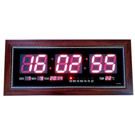 שעון חשמלי דיגיטלי גדול שעה + שניות מסגרת דקורטיבית דמוי עץ בגודל 53X23 סמ