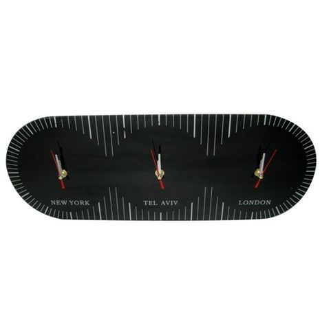 שעון קיר עם שלוש חיוגות לונדון - תל אביב - ניו יורק. מידה 50X19 ס"מ