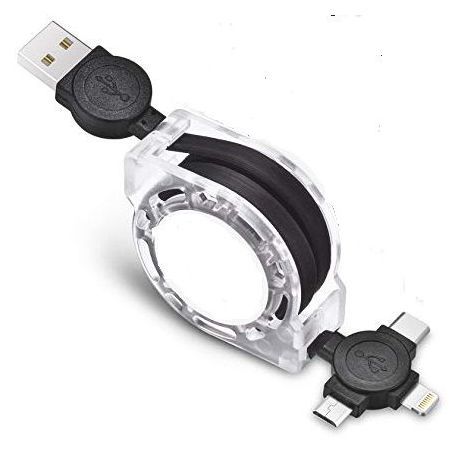 כבל אוניברסלי קומפקטי לטעינה מהירה של כל סוגי טלפונים חכמים:USB מיקרו , USB2 - iPhone lite , C-TYPE