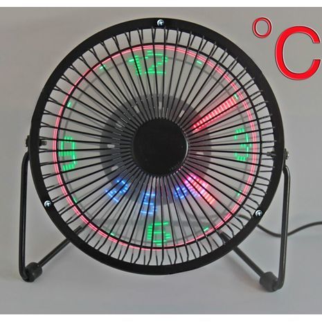 מאוורר שולחני עם שעון ומד טמפרטורה מאירים , USB , עשוי מתכת ,שקט  6"  25W LED CLOCK FEN F206-C