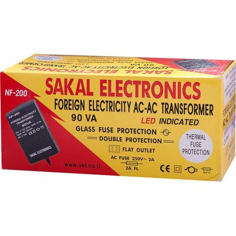 מתאם טרפו ממיר שנאי מתאם ממתח אמריקאי לחשמל AC/AC אירופאי מ 110 וולט ל 220 וולט, 90 וואט. NF-200 סקל אלקטרוניקה
