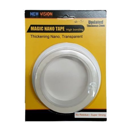 דבק דו-צדדי שקוף חזק עובי 1 מ"מ , אורך 3 מטר  ניתן לשטיפה שקופה, רב שימושי NANO MAGIC TAPE