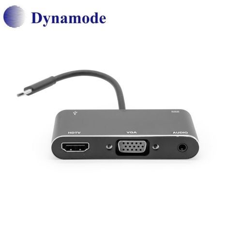 מתאם Type-C תחנת עגינה עם חיבורים, 4k HDMI , VGA , AUDIO , USB 3.0 , PD Charge Port / Multimedia Docking Station