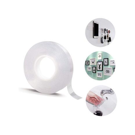 דבק דו-צדדי שקוף חזק עובי 1 מ"מ , אורך 3 מטר  ניתן לשטיפה שקופה, רב שימושי NANO MAGIC TAPE