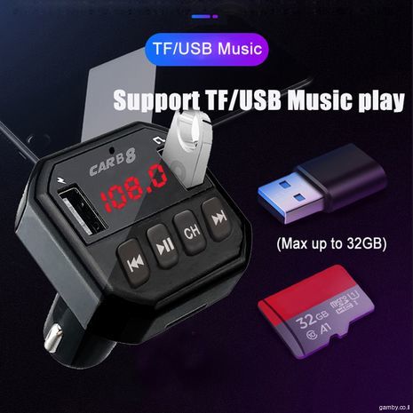 נגן רכב (טרנסמיטר, מודולטור) MP3 עם USB\SD WMA\MP3 + מכשיר שיחת Bluetooth + מטען USB3 חזק - 3.1 A - 5